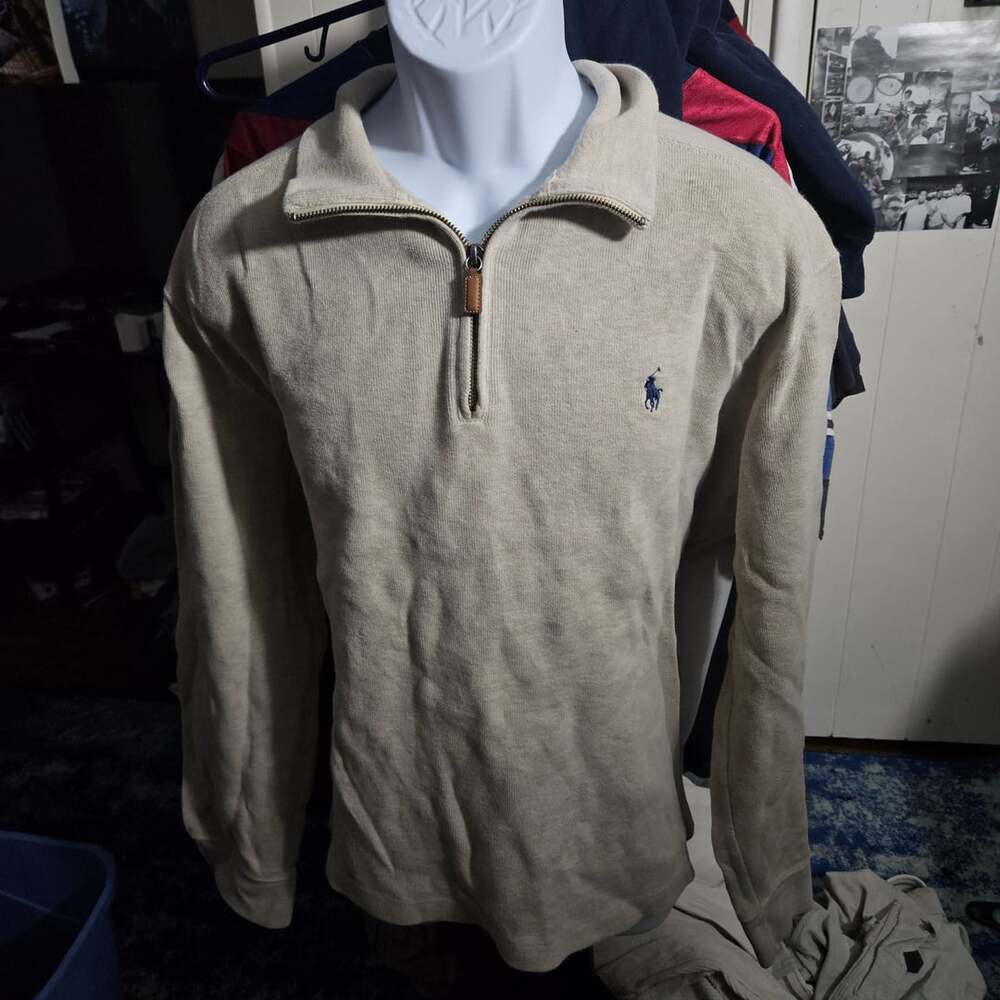 Polo by Ralph Lauren Men's XL Beige Quarter Zip Pullover Sweater